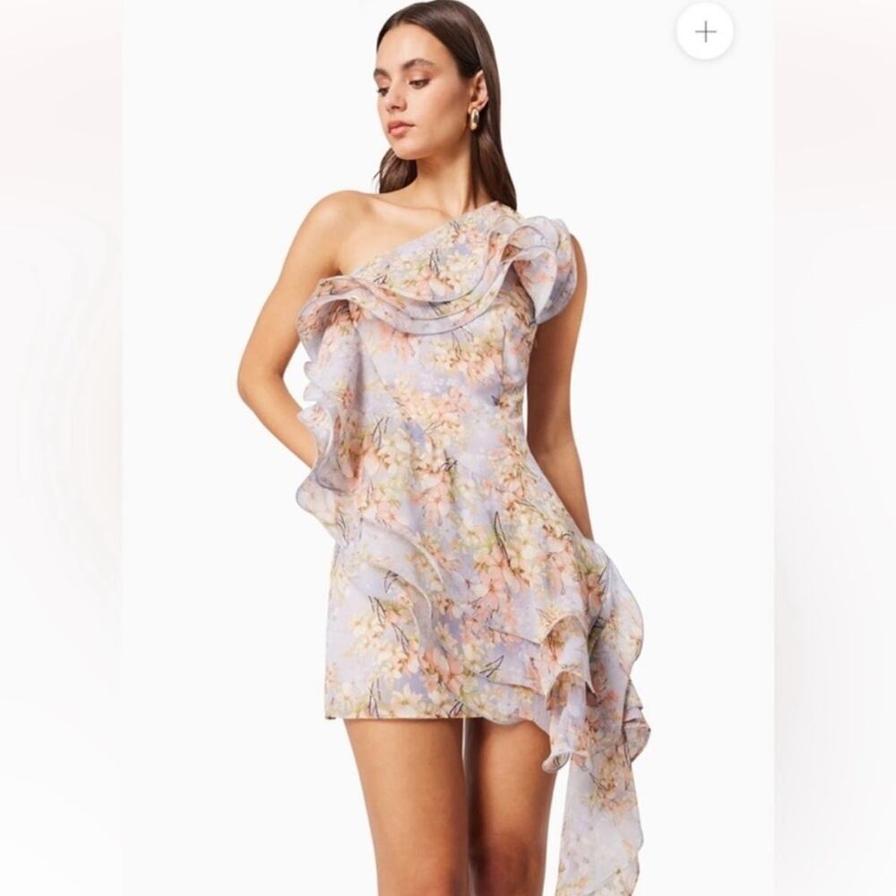 elliatt sahara purple floral one shoulder ruffle asymmetrical mini dress size XL - Picture 8 of 8